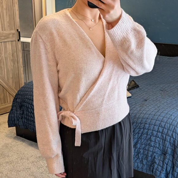 & Other Stories Wool Blend Wrap Sweater Pink L - Picture 2 of 10